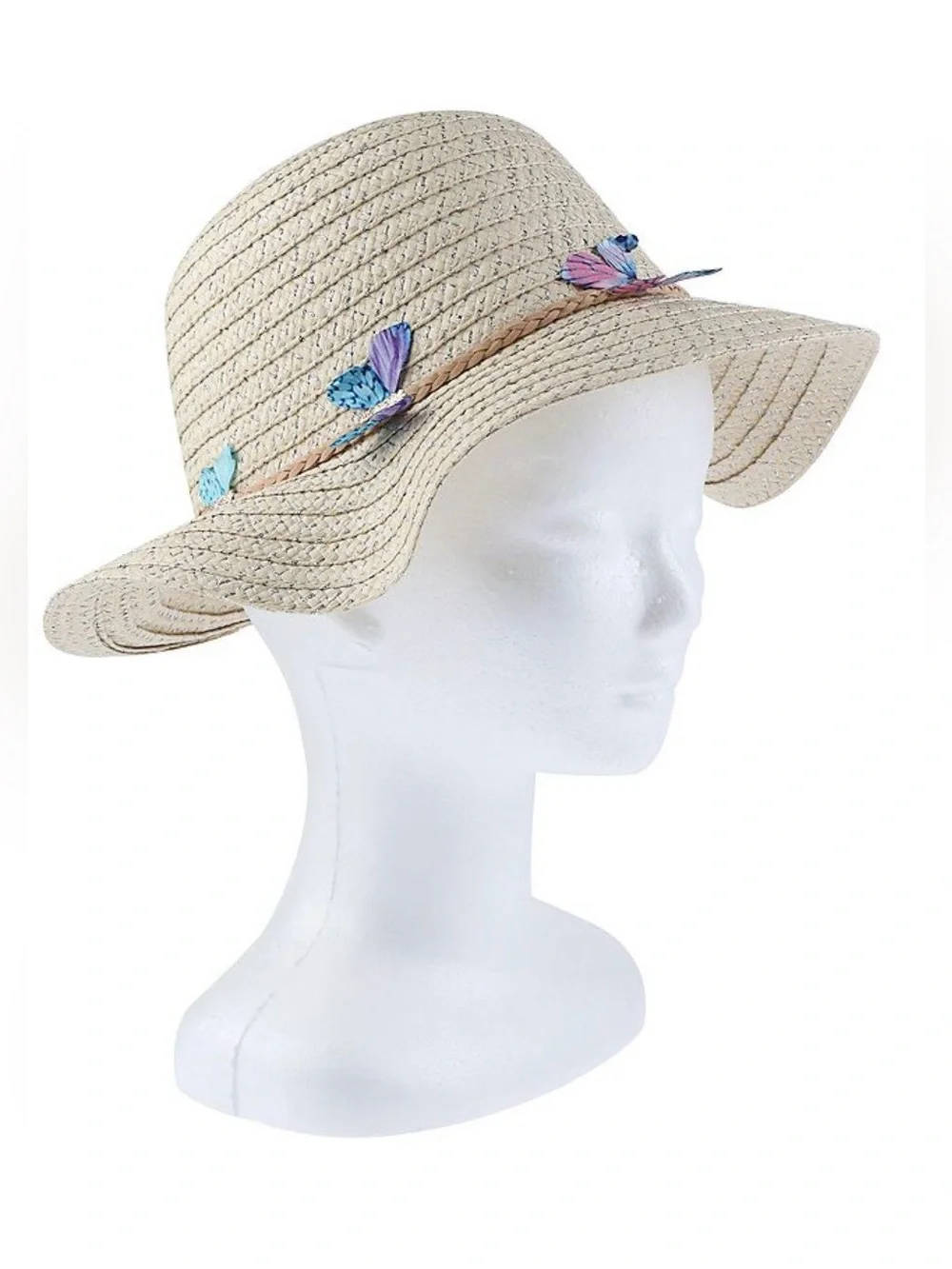 Girls Butterfly Short Brim Floppy Hat